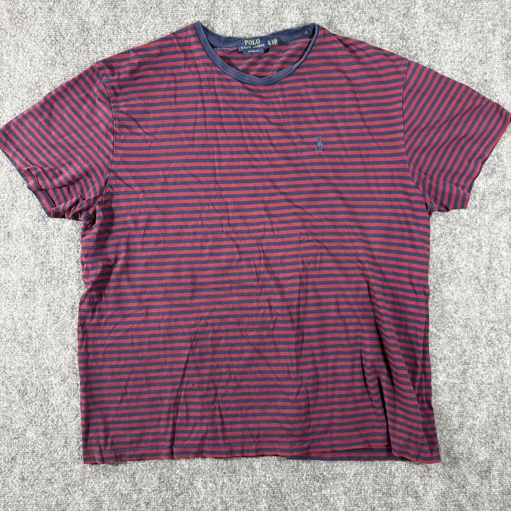 Polo Ralph Lauren Men's Striped Red Navy Blue Preppy Short Sleeve Shirt Sz XL